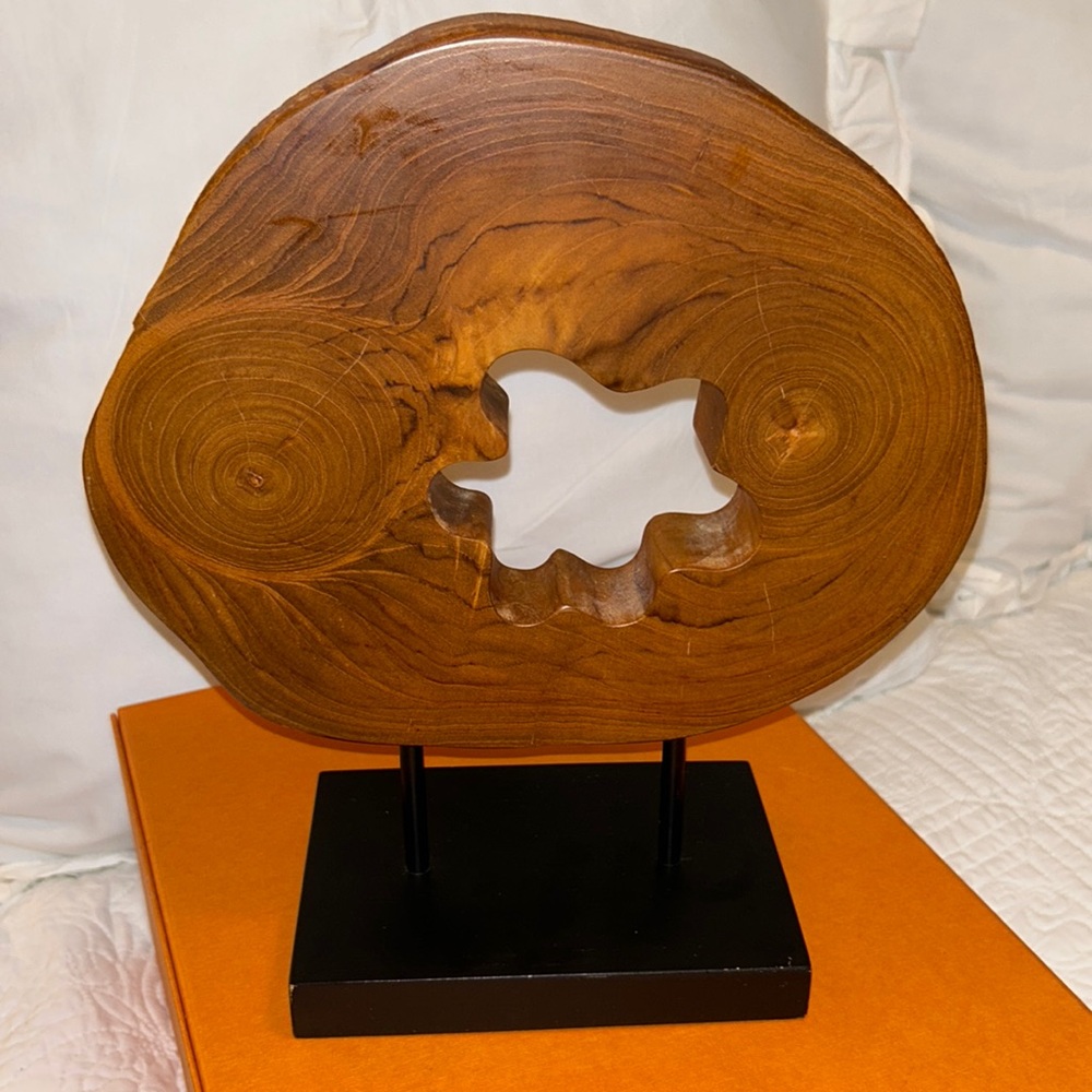 Abstract Wood Sculpture Art Mounted on Stand